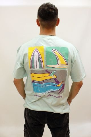 Caz 4263 Relax Fit Sırt Baskılı Erkek T-Shirt Su Yeşili
