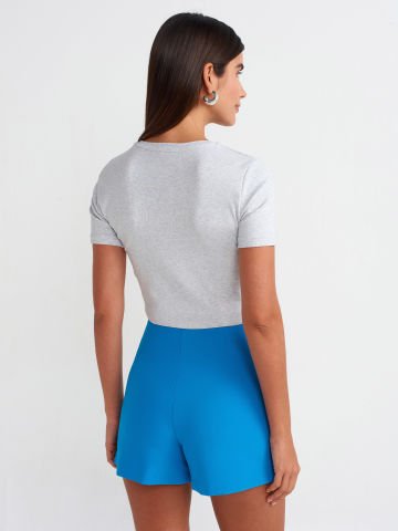 Dilvin 30995 Crop T-shirt-Gri Melanj