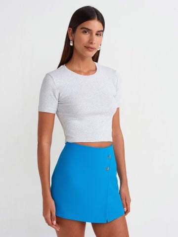Dilvin 30995 Crop T-shirt-Gri Melanj