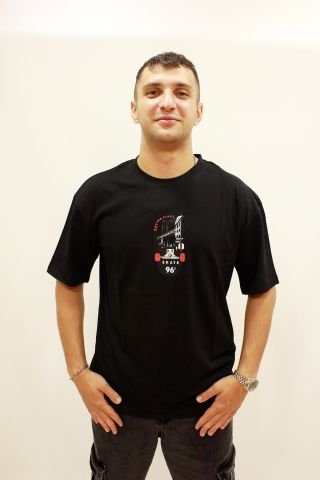 Cazador 4186 Sırt Baskılı Relax Fit Bisiklet Yaka Erkek T-Shirt Siyah