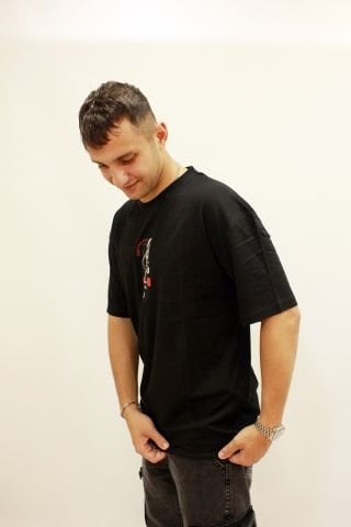 Cazador 4186 Sırt Baskılı Relax Fit Bisiklet Yaka Erkek T-Shirt Siyah