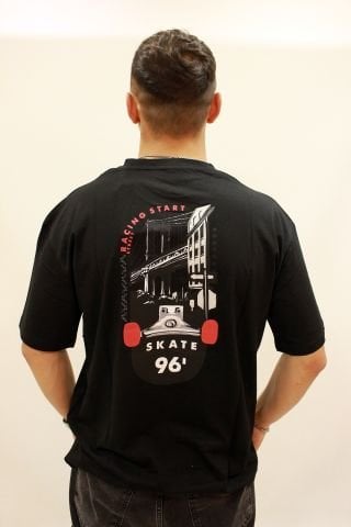 Cazador 4186 Sırt Baskılı Relax Fit Bisiklet Yaka Erkek T-Shirt Siyah