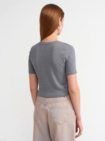 Dilvin 30995 Crop T-shirt-Antrasit Mel.