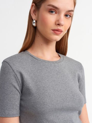 Dilvin 30995 Crop T-shirt-Antrasit Mel.
