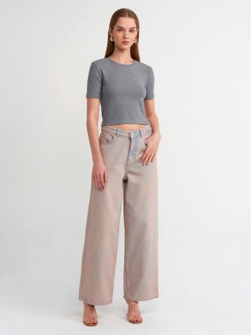 Dilvin 30995 Crop T-shirt-Antrasit Mel.