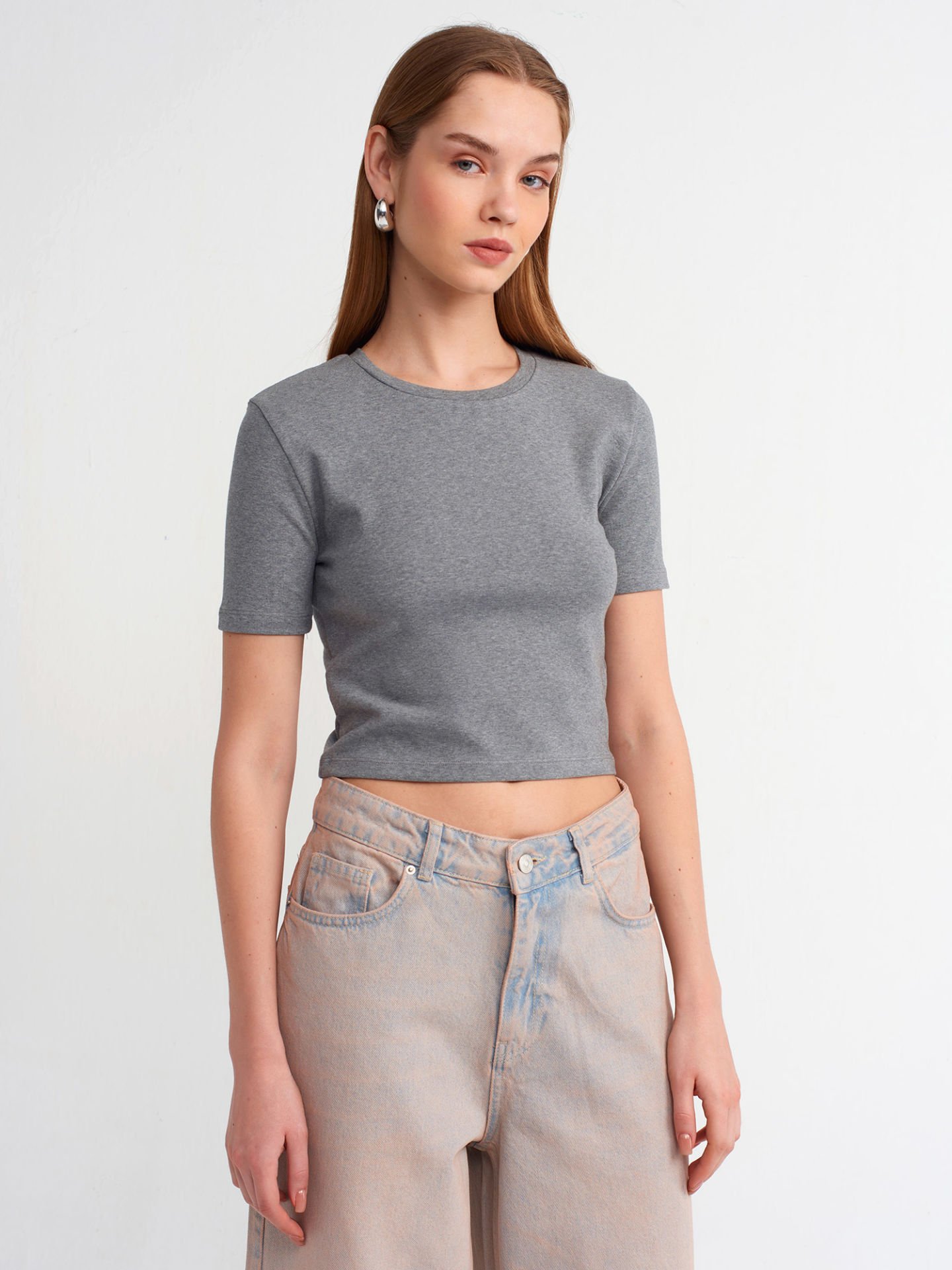 Dilvin 30995 Crop T-shirt-Antrasit Mel.