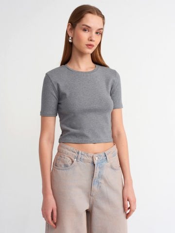 Dilvin 30995 Crop T-shirt-Antrasit Mel.