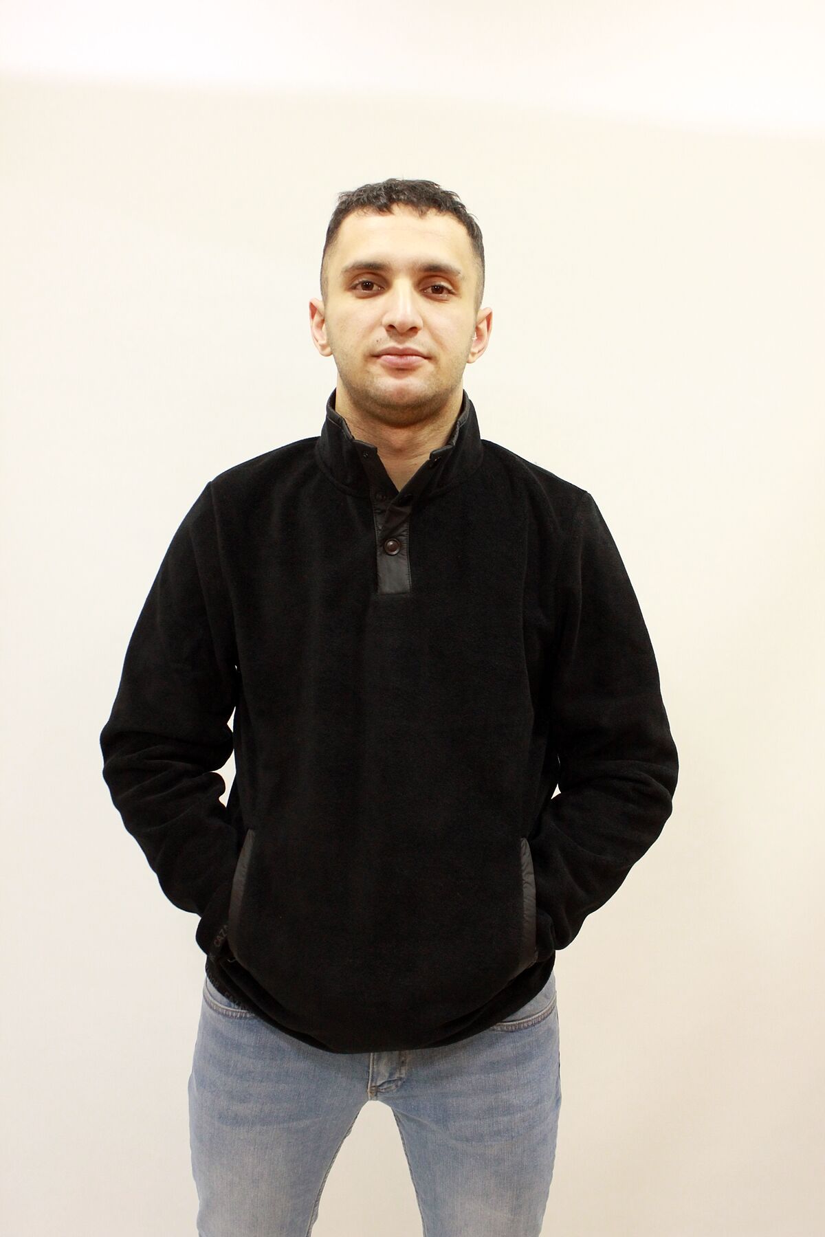 Cazador 5083 Dik Yaka Yarım Fermuarlı Cepli Kalın Erkek Polar Sweat Siyah