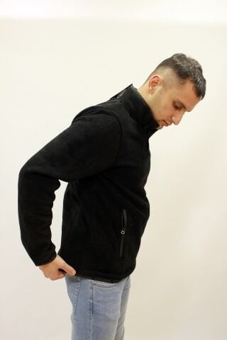 Cazador 5083 Dik Yaka Yarım Fermuarlı Cepli Kalın Erkek Polar Sweat Siyah