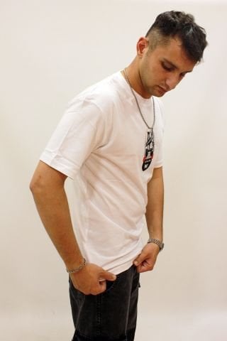 Cazador 4186 Sırt Baskılı Relax Fit Bisiklet Yaka Erkek T-Shirt Beyaz