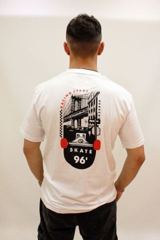 Cazador 4186 Sırt Baskılı Relax Fit Bisiklet Yaka Erkek T-Shirt Beyaz