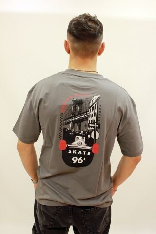 Cazador 4186 Sırt Baskılı Relax Fit Bisiklet Yaka Erkek T-Shirt K.Gri