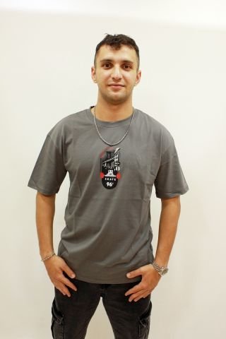 Cazador 4186 Sırt Baskılı Relax Fit Bisiklet Yaka Erkek T-Shirt K.Gri