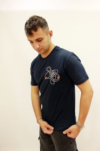 Caz 2256 İşleme Detaylı Relax Fit Bisiklet Yaka Erkek T-Shirt Lacivert