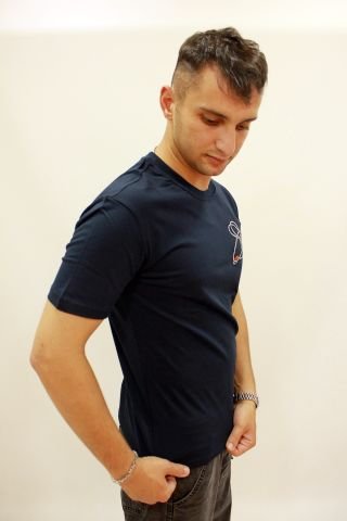 Caz 2256 İşleme Detaylı Relax Fit Bisiklet Yaka Erkek T-Shirt Lacivert