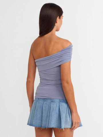Dilvin 31090 Omuz Açık Asimetrik Bluz-Gri