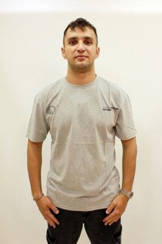 Caz 4053 Sırt Baskılı Relax Fit Bisiklet Yaka Erkek T-shirt Gri