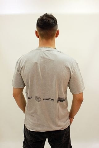Caz 4053 Sırt Baskılı Relax Fit Bisiklet Yaka Erkek T-shirt Gri