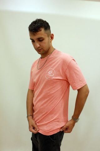 Caz 4084 Oversize Sırt Baskılı Yıkamalı Bisiklet Yaka Erkek T-shirt Pembe