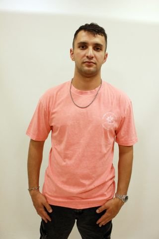 Caz 4084 Oversize Sırt Baskılı Yıkamalı Bisiklet Yaka Erkek T-shirt Pembe