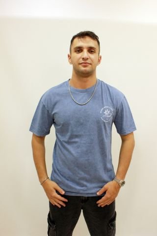 Caz 4084 Oversize Sırt Baskılı Yıkamalı Bisiklet Yaka Erkek T-shirt İndigo