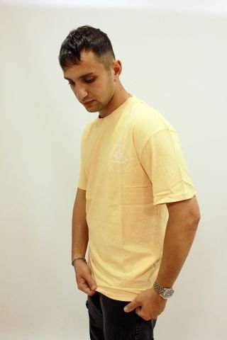 Caz 4084 Oversize Sırt Baskılı Yıkamalı Bisiklet Yaka Erkek T-shirt Somon