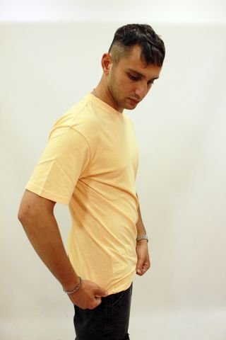 Caz 4084 Oversize Sırt Baskılı Yıkamalı Bisiklet Yaka Erkek T-shirt Somon