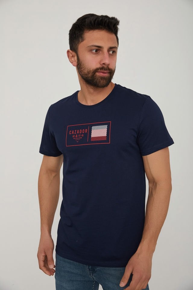 CAZ 4198 BİSİKLET YAKA BASKILI ERKEK TSHIRT
