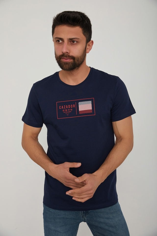 CAZ 4198 BİSİKLET YAKA BASKILI ERKEK TSHIRT