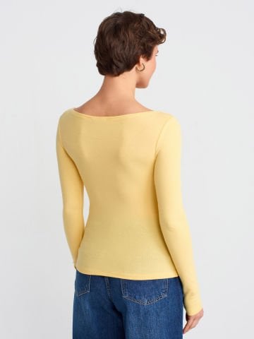 Dilvin 31332 Kayık Yaka Uzun Kollu Top Body-Sarı