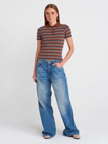 Dilvin 31465 Çizgili Polo Yaka T-shirt-Multi