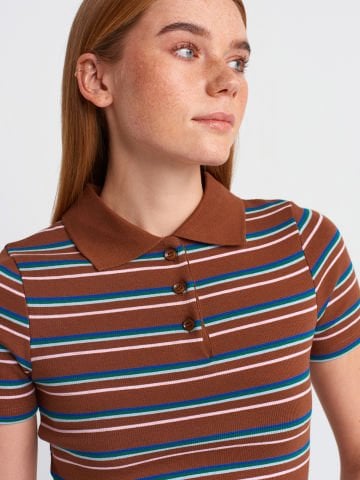 Dilvin 31465 Çizgili Polo Yaka T-shirt-Multi