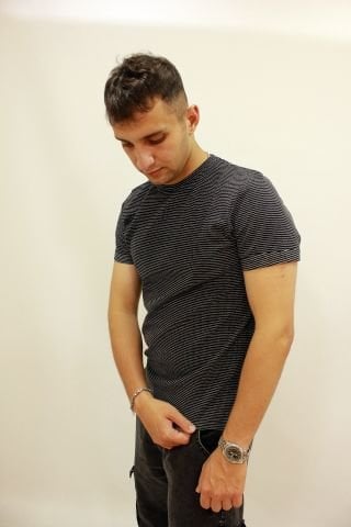 Caz 4257 Micro Desen Kendinden Dokulu Erkek Bisiklet Yaka T-Shirt Siyah