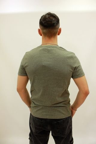 Caz 4257 Micro Desen Kendinden Dokulu Erkek Bisiklet Yaka T-Shirt Haki