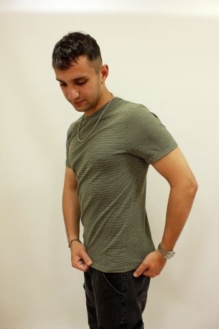 Caz 4257 Micro Desen Kendinden Dokulu Erkek Bisiklet Yaka T-Shirt Haki