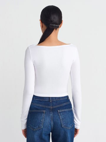 Dilvin 31507 Uzun Kollu Top body-Beyaz