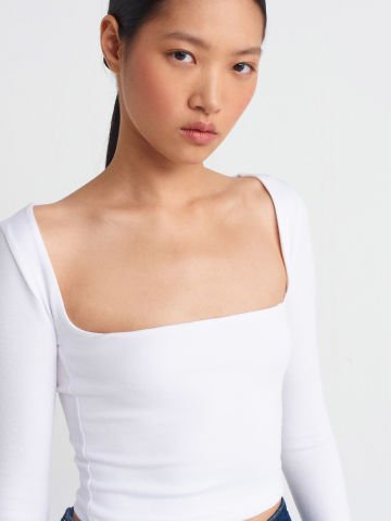 Dilvin 31507 Uzun Kollu Top body-Beyaz