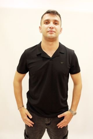 Caz 4183 Polo Yaka Düğmesiz Micro Erkek T-shirt Siyah