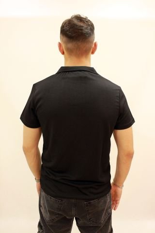 Caz 4183 Polo Yaka Düğmesiz Micro Erkek T-shirt Siyah
