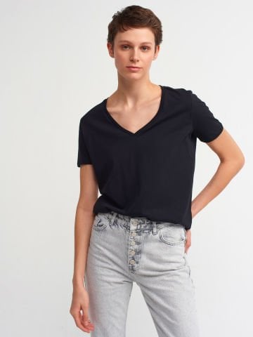 Dilvin 3470 V Yaka Basic T-Shirt-Siyah