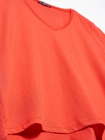 Dilvin 3470 V Yaka Basic T-Shirt-Kırmızı