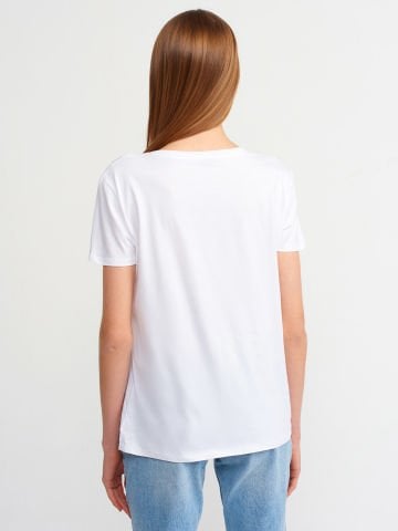 Dilvin 3470 V Yaka Basic T-Shirt-Beyaz