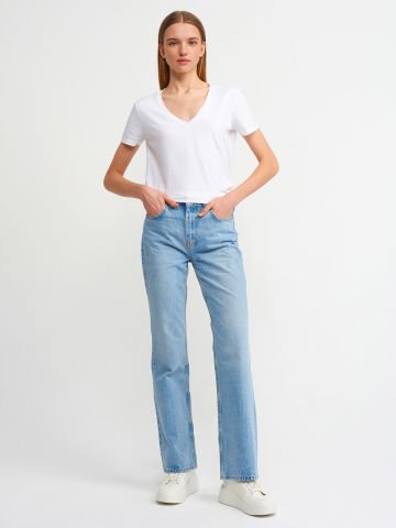 Dilvin 3470 V Yaka Basic T-Shirt-Beyaz