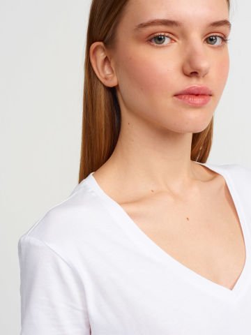 Dilvin 3470 V Yaka Basic T-Shirt-Beyaz