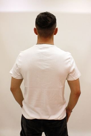 Caz 4270 Kendinden Dokulu Düğmeli Patlı Yaka Erkek T-Shirt Beyaz