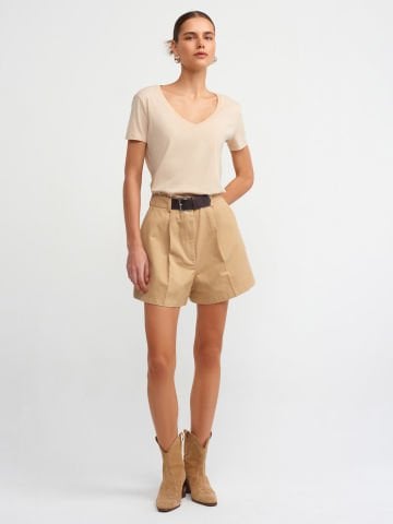 Dilvin 3470 V Yaka Basic T-Shirt-Bej