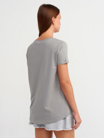 Dilvin 3471 Bisiklet Yaka Basic T-Shirt-Gri