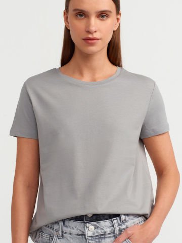 Dilvin 3471 Bisiklet Yaka Basic T-Shirt-Gri