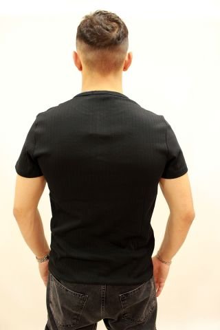 Caz 4270 Kendinden Dokulu Düğmeli Patlı Yaka Erkek T-Shirt Siyah