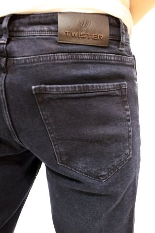 Milano 707-02 Blue Black Erkek Rahat Kalıp Düz Paça Likralı Kot Pantolon Laci